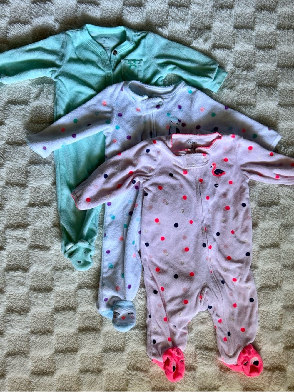 Carter's Mint, White & Pink Polka Dot Footed One-Piece Trio